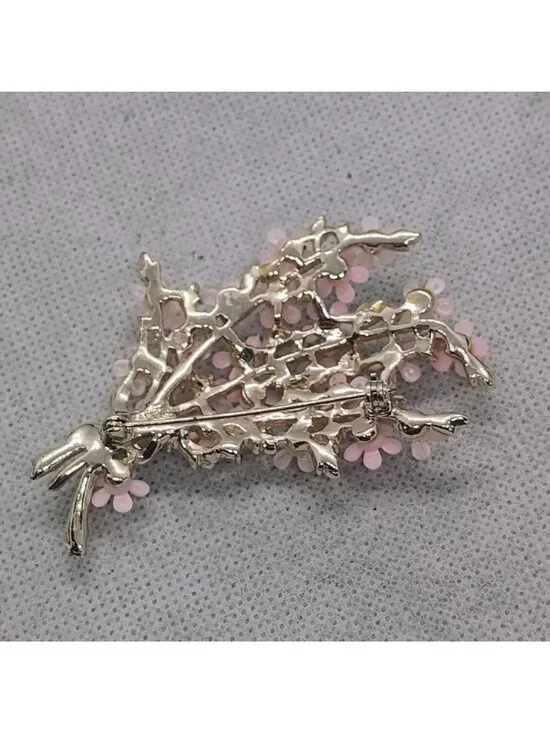 1960s ART Arthur Pepper Pink Lucite Plastic AB Rhinestone Flower Bouquet Brooch - Picture 5 of 6